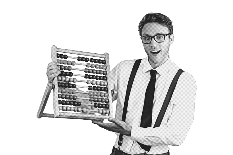 Researcher holding an abacus.