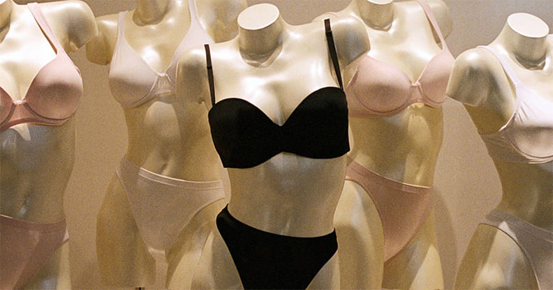 Series of women's underwear on mannequins in an Ann Summers storefront.