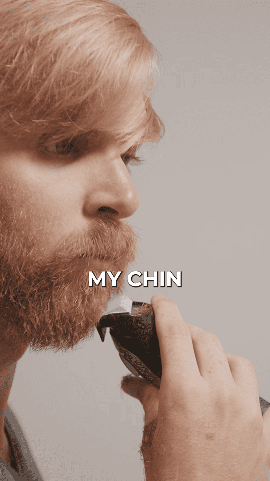 Jake demonstrating a Braun razor on an Instagram Reel. Captions on the screen read "My chin."