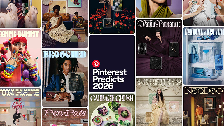 Series of thumbnails showing the various trends predicted by Pinterest for 2026 such as 'Gimme Gummy,' and 'Cool Blue.'
