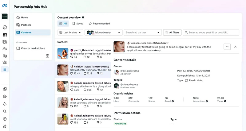 Screenshot of the new AI-powered tools that Meta has unveiled to help brands when working with creators.