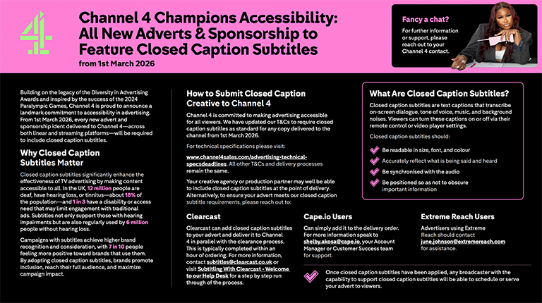 Guide for brands about closed caption subtitles for advertising on the Channel4 network.