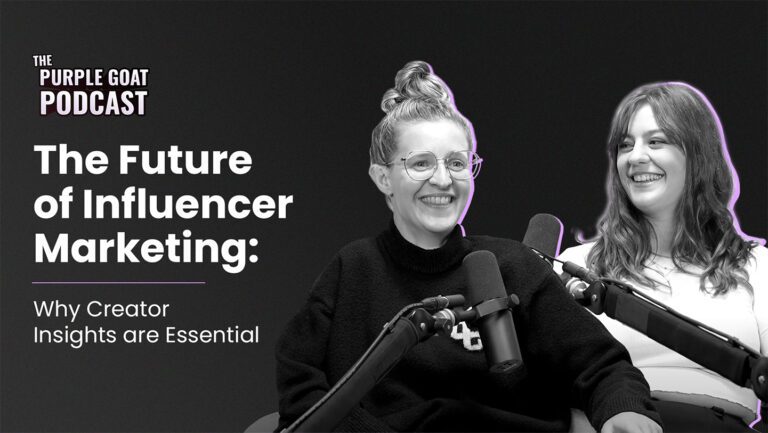 Cover image of episode with two cut outs of Dani and Steph. Dani is a white blonde woman with glasses, and Steph is a white woman with red hair. On the left, the title of the episode: "The Future of Influencer Marketing: Why Creator Insights are Essential".