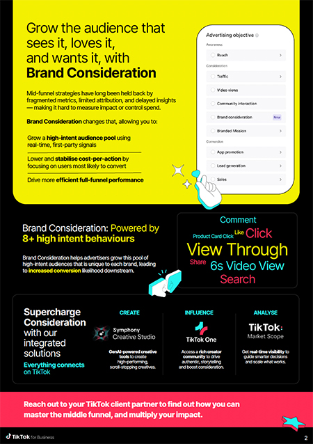 Follow up graphic about TikTok brand conversion ads, highlighting advantages and encouraging readers to reach out to their TikTok client partner to find out more.