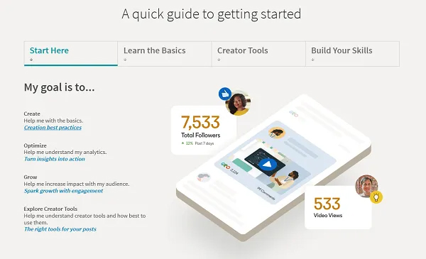 'Start here' graphic from LinkedIn asking what the goal of the user is for using the site.