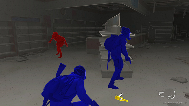 Example of one of the accessibility features for 'The Last of Us: Part 2.' A visual change has meant the characters are highly contrasting to the background.