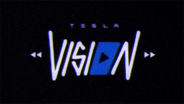 Grainy, graffiti style logo that combined with the brand logo above reads: "Tesla Vision."