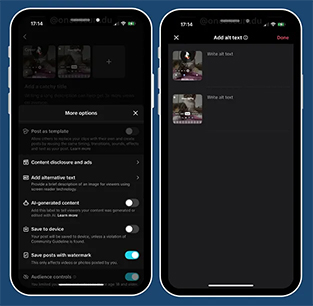 The TikTok UI with the new Alt Text feature showcased.
