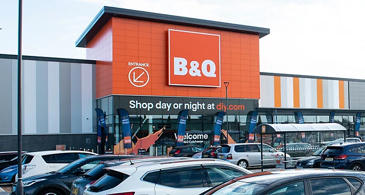 A large B&Q storefront with car park.