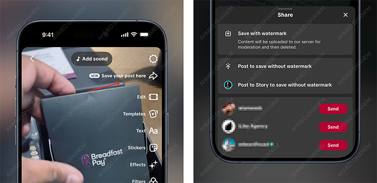 Screenshots showing how creators can now save their content directly during the creation process.