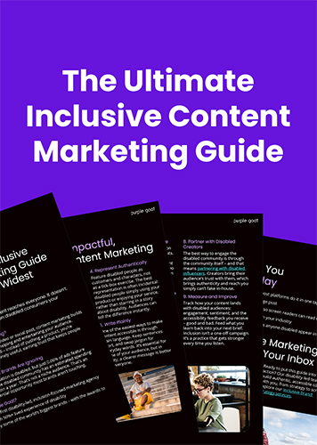 A mock up of a four page spread showing the contents of the inclusive marketing guide.