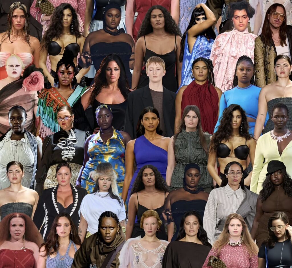 A collage of pictures of different models that were in the fashion shows during Spring Summer 2026.