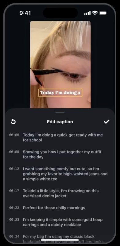 Phone screen showing the bulk edit caption feature on Instagram.