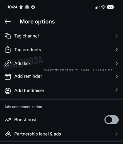 Potential leak of a future Instagram feature where creators will be able to add links to posts.