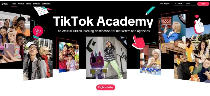 Webpage showing how people can sign up for the TikTok Academy.