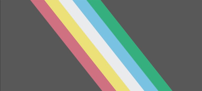 The Disability Pride flag is formed by a pale black/grey background and some diagonal stripes in the middle in red, yellow, white, blue and green.