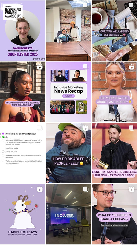 The Purple Goat Instagram grid showcasing the new 4:5 grid image size instead of the classic 1:1.